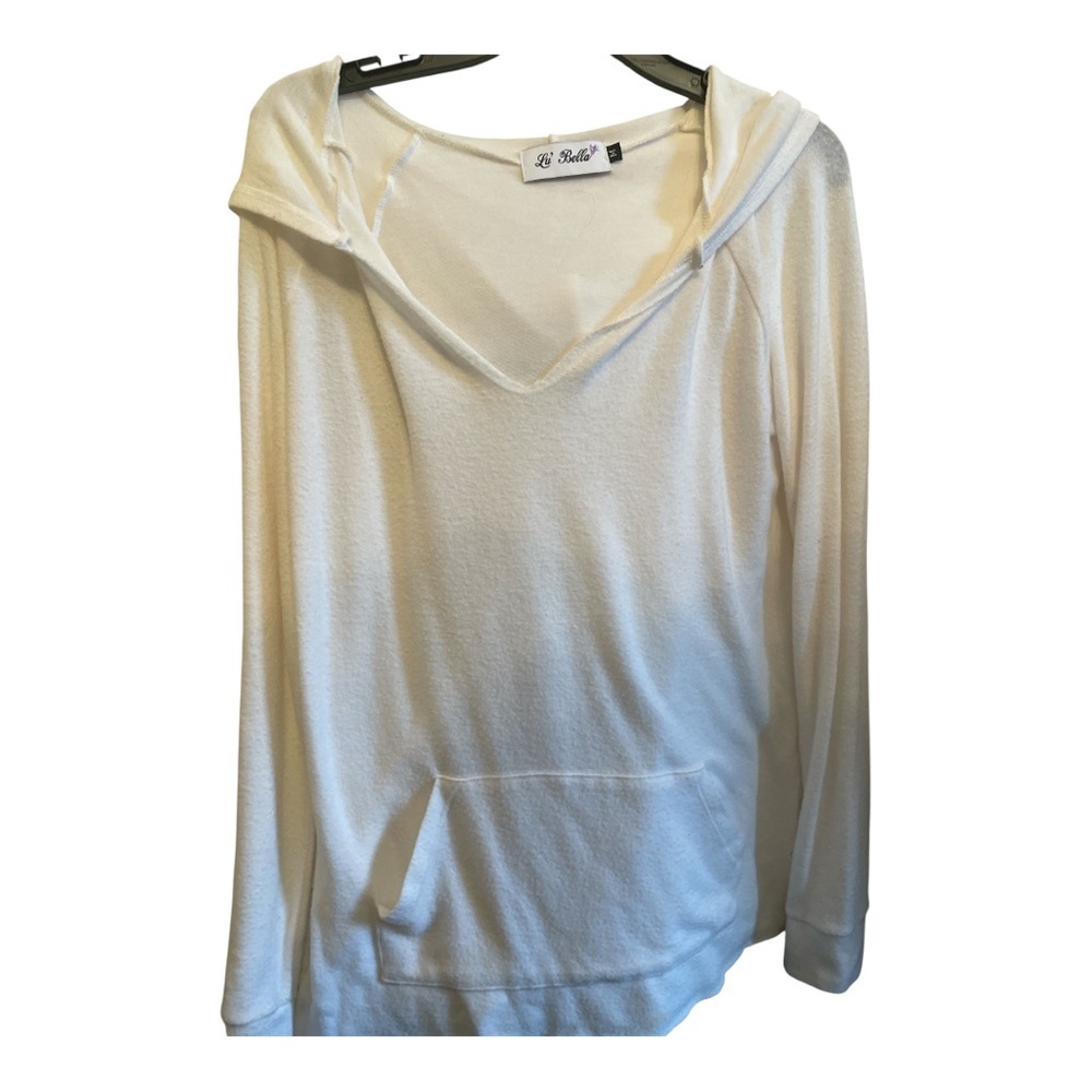 Women’s Lu Bella White Thin Knit Tunic Hoodie Size Medium